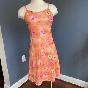 vintage orange 90’s slip dress w/ pink flowers